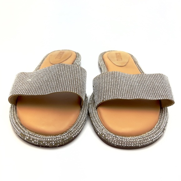 SCHUTZ Alcina Rhinestone Leather Slide Sandals - Picture 8 of 10